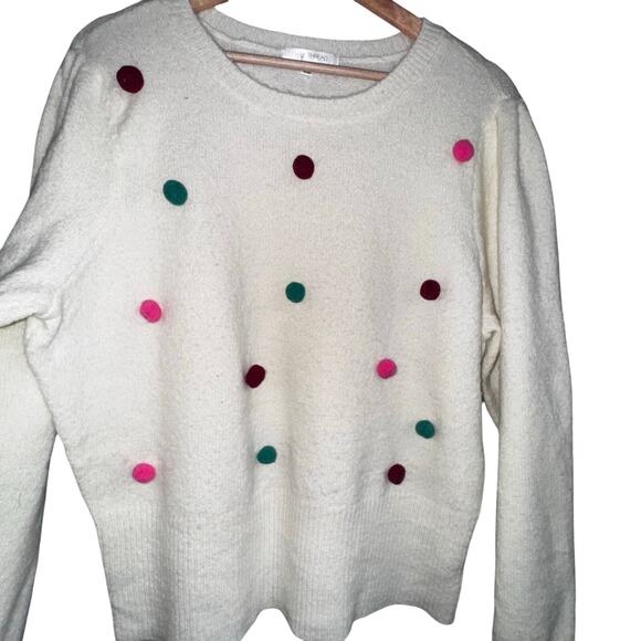 Daily Thread Cream Polka Dot Holiday Sweater | Size Large - Picture 2 of 6